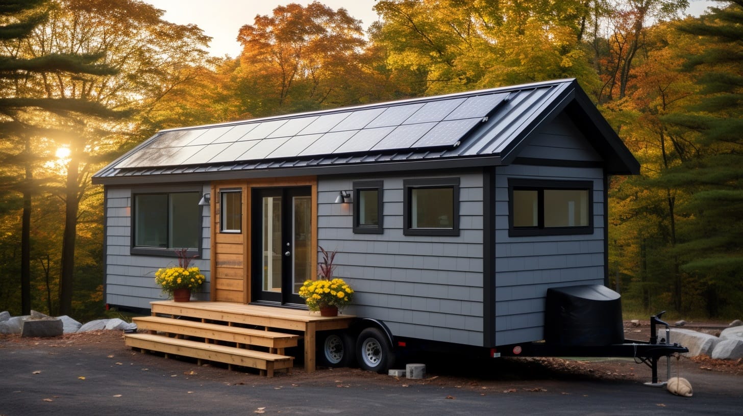 Off-grid capable tiny house with solar panels