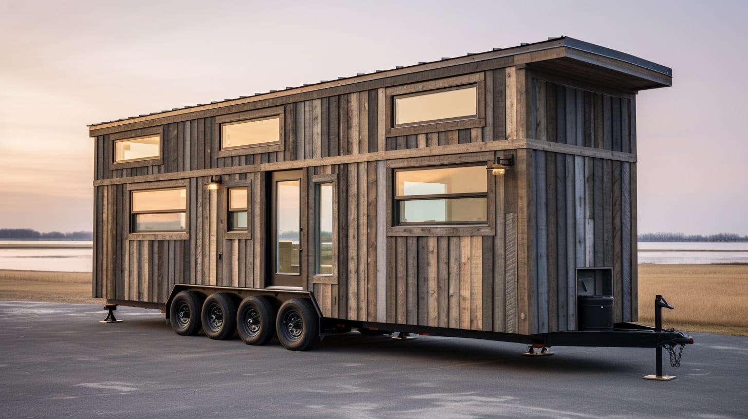 Tiny house with weathered reclaimed wood siding